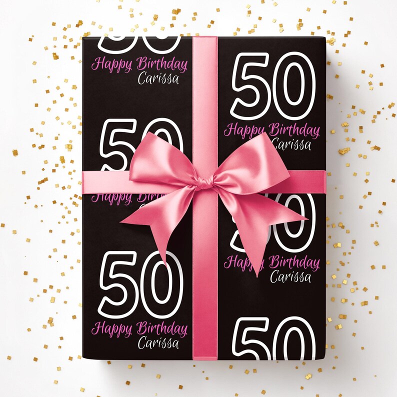 Custom Age Milestone Birthday Wrapping Paper Personalized Name, Perfect Gift Wrap 16th 18th 21st 30th 40th 50th 75th 100th Celebrations 006 immagine 2