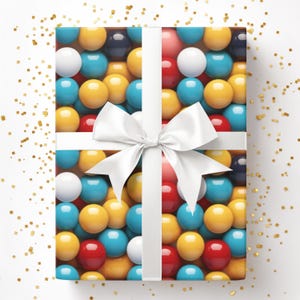 Colorful Gum Ball Wrapping Paper for Kids Birthday, Candy Theme Gift Wrap, Fun Bright Gumballs Party Wrapping Paper Roll 00FoodC012A