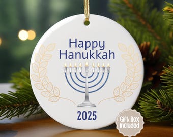 Menorah Hanukkah Ornament, Personalized Year, Jewish Holiday Keepsake, Judaica Hanukkah Gift Tag 12HanC007O