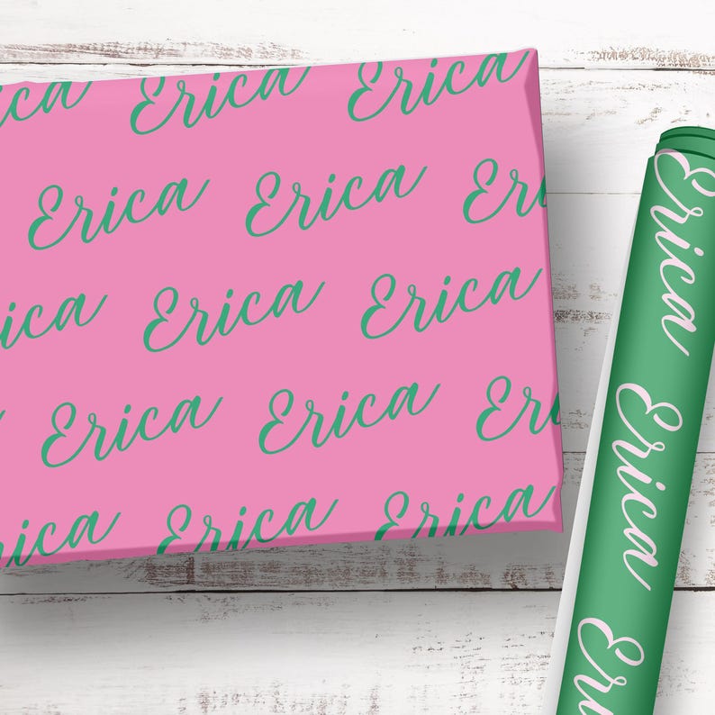 Personalized Name Gift Wrap, Custom Name Green and Pink Wrapping Paper, Wrapping Paper for Any Occasion, Birthday Name Gift 004 image 8