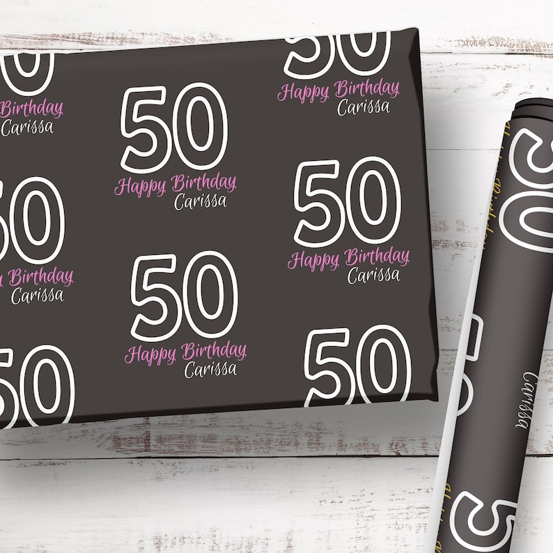 Custom Age Milestone Birthday Wrapping Paper Personalized Name, Perfect Gift Wrap 16th 18th 21st 30th 40th 50th 75th 100th Celebrations 006 immagine 7