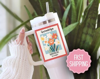 Personalized Birth Month Flower Tumbler, Custom Name Travel Mug, 40 oz or 20 oz Cup, Birthday Gift Travel Mug, December Narcissus Present