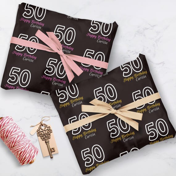 Custom Age Milestone Birthday Wrapping Paper Personalized Name, Perfect Gift Wrap 16th 18th 21st 30th 40th 50th 75th 100th Celebrations 006