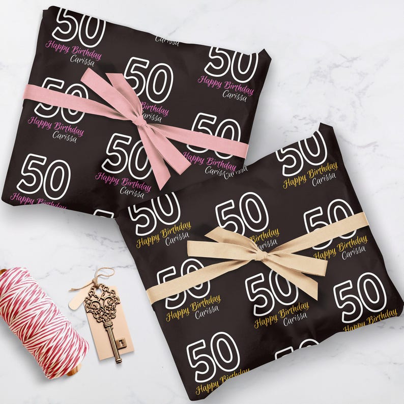 Custom Age Milestone Birthday Wrapping Paper Personalized Name, Perfect Gift Wrap 16th 18th 21st 30th 40th 50th 75th 100th Celebrations 006 immagine 1