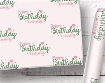 Light Pink Gift Wrap, Personalized Pink Birthday Gift Wrap, Custom Name Birthday Wrapping Paper, Present for Her, Girl Gift Wrap 002
