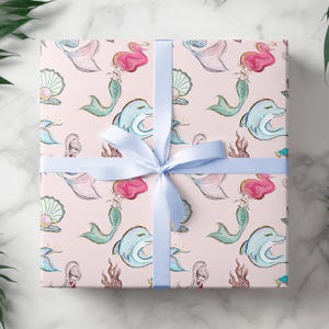 Personalized Name Mermaid Gift Wrap, Customized Under the Sea Birthday Present, Bday Wrapping Paper Roll for Girl, Sea Creature Theme 002 bild 6