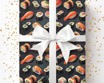 Sushi Gift Wrap, Japanese Food Wrapping, Sushi Lover Birthday Wrap, Cute Asian Cuisine Gift Paper, Bday Wrapping Paper Roll 00FoodC005B