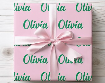 Personalized Name Gift Wrap, Custom Name Pink and Green Wrapping Paper, Wrapping Paper for Any Occasion, Birthday Name Gift 005