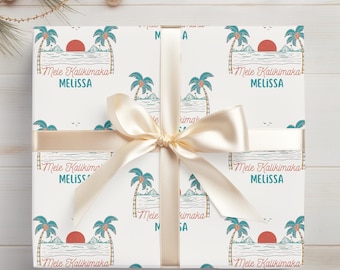 Mele Kalikimaka Personalized Wrapping Paper, Vintage Hawaii Christmas Gifts, Wrapping Paper for Beach Lover, Custom Name Gift 12XmasC025