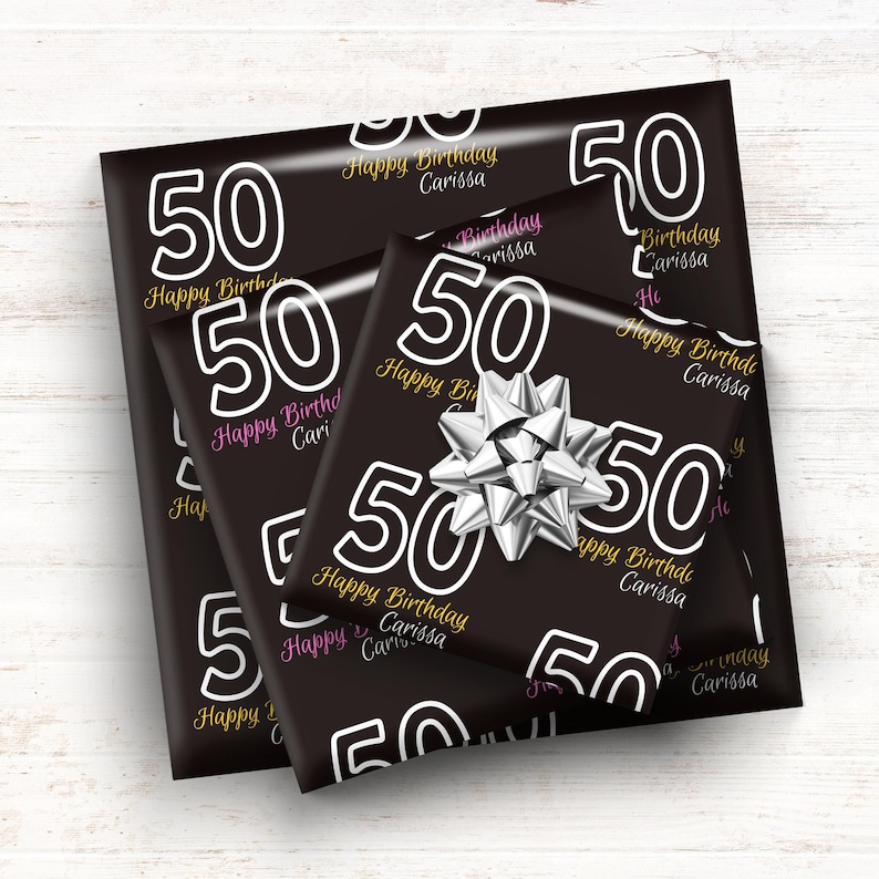 Custom Age Milestone Birthday Wrapping Paper Personalized Name, Perfect Gift Wrap 16th 18th 21st 30th 40th 50th 75th 100th Celebrations 006 immagine 5