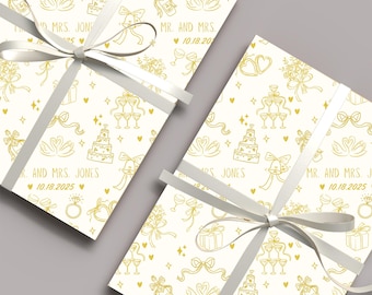 Personalized Mr and Mrs Wedding Gift Wrap, Custom Name & Date Wrapping Wrap for Engagement Gifts, Elegant Bridal Shower Wrap