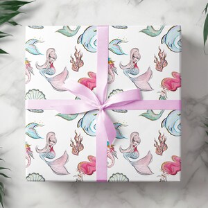 Personalized Name Mermaid Gift Wrap, Customized Under the Sea Birthday Present, Bday Wrapping Paper Roll for Girl, Sea Creature Theme 002 bild 4