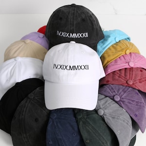Custom Embroidered Hat, Embroidery Roman Numeral Caps, Anniversary Date, Matching Vintage Hat, Gift for Couples, Valentine&#39;s Day Gift