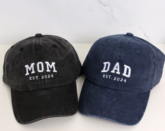 Custom Embroidered Hat, Personalized Date, Matching Vintage Baseball Hat, Gift For New Dad Mom, Pregnancy Announcement, Mothers day gift