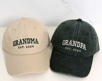 Custom Embroidered Hat, Grandpa with Est Year, Personalized Date, Vintage Baseball Hat, Gift For New Grandma, Pregnancy Announcement