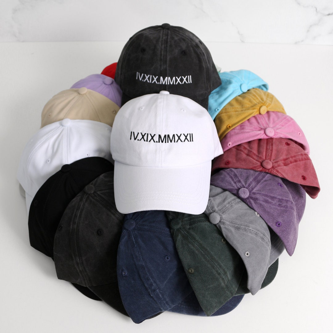 Custom Embroidered Hat, Embroidery Roman Numeral Caps, Personalized Date, Matching Vintage