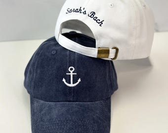 Personalized Anchor Embroidered Hat, Bachelorette Party, Vintage Baseball Cap, Bridesmaid Gift, Custom Text On The Back, Vacation Beach Hat