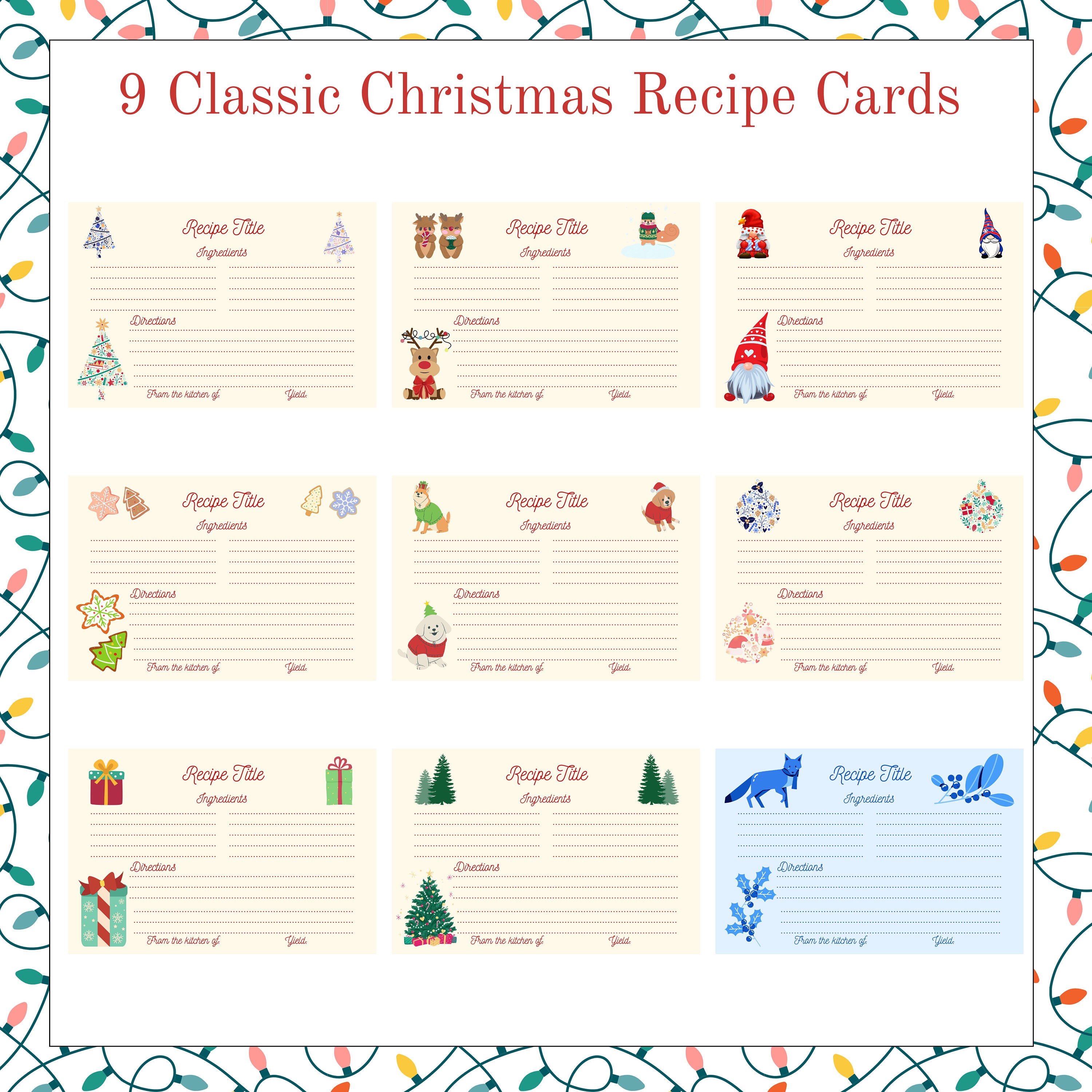 30 Christmas Recipe Card Templates for Canva, Printable Recipe Cards ...