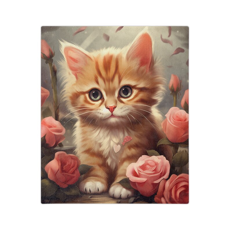 Adorable Kitten Love Velveteen Blanket Valentines Kitten Blanket for