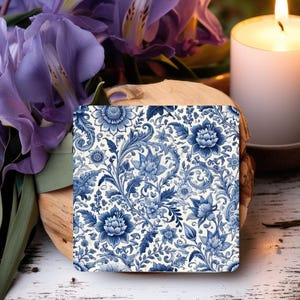 Blue Chinoiserie Hardboard Back Coaster for Table Decor Unique Gift for Wedding or Housewarming Blue and White Coaster for Table Protection
