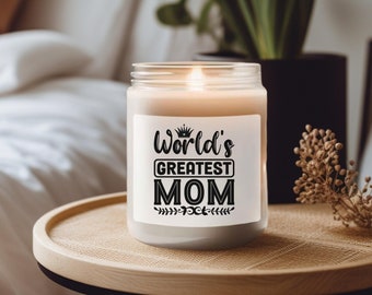 Worlds Greatest Mom Print on a Scented Soy Candle 9oz Gift for Mothers Day Scented Printed Candle Gift Home Decoration Birthday Gift for Mom