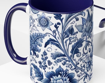 Blue and White Chinoiserie Coffee Mug 15oz Coffee Lover Gift