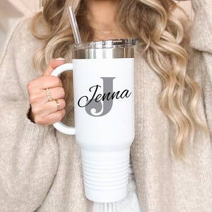 Thermobecher mit Monogramm Name Einzigartiges Geschenk für Sie / Ihn Großer Thermobecher mit Griff Individueller Namensbecher Personalisiertes Geschenk