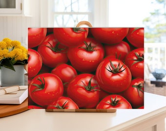 Vibrant Tomato Cutting Board on Tempered Glass for Chef Fruit Design on Glass Chopping Board for Wedding Gift Mothers Day Gift for Mom