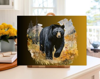 Black Bear Print on Tempered Glass Cutting Board for Chef Large Black Bear Design on Charcuterie Board Gift for Wedding or Housewarming Gift