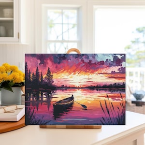 Sunset Canoe Cutting Board with Sunset Lake Design Rustic Kitchen Decor Nature Lover Gift Wedding or Housewarming Gift Charcuterie Board