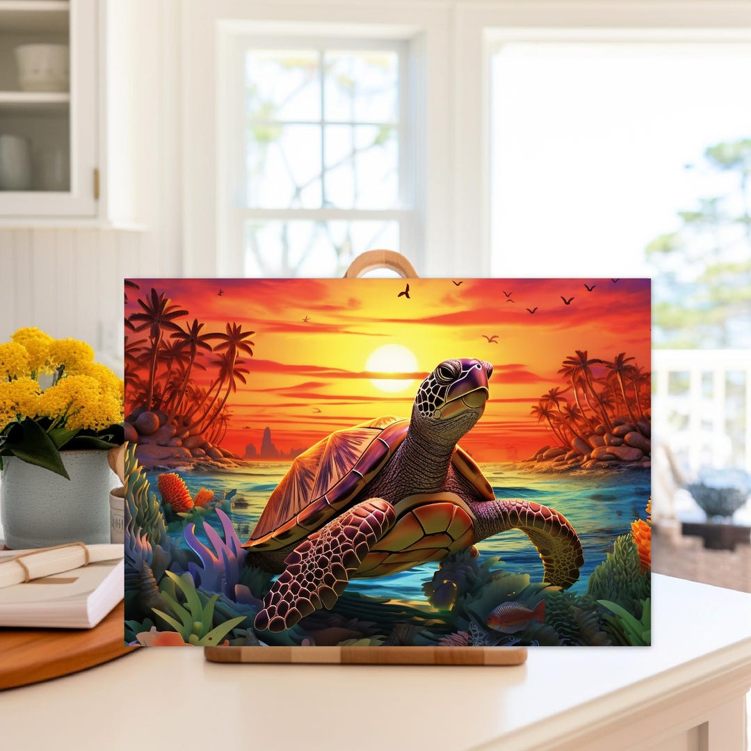 Turtle Kitchen Accessory Glass Cutting Board With Sea Turtle Design Tropical Sea Turtle Kitchen ...