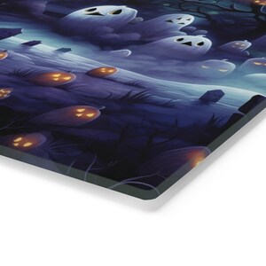 Ghost Graveyard Print on Tempered Glass Cutting Board Spooky Halloween Print on Glass Chopping Board Housewarming Gift Holiday Decor image 8