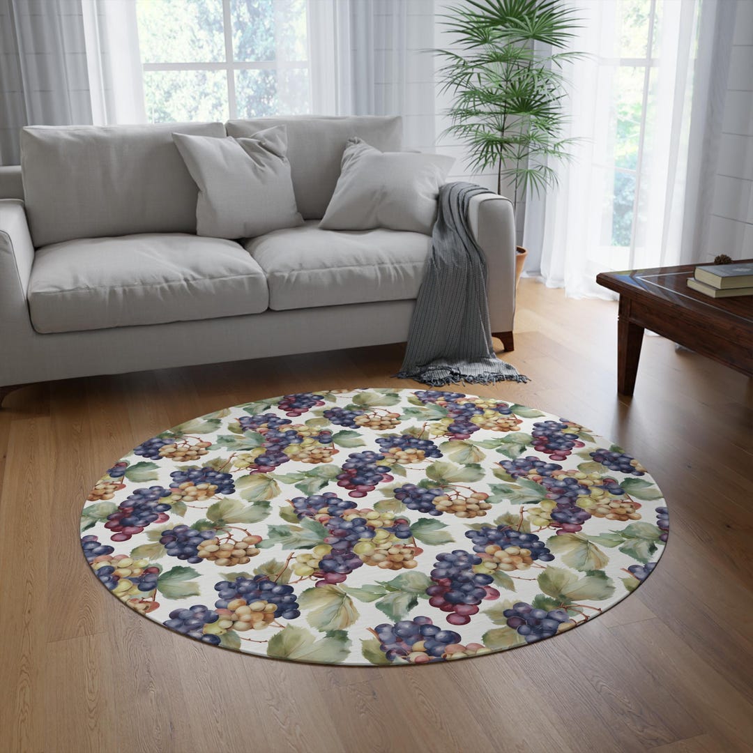 Purple Grapevine on Round Rug for Entryway Grapevine Print on Round ...