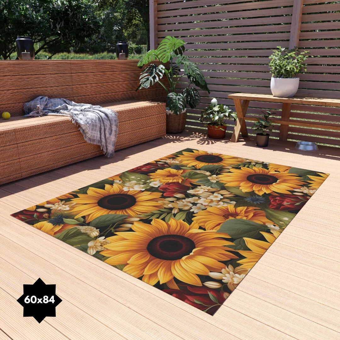 Sunflower Floral Design on Outdoor Rug for Patio & Garden Outdoor ...
