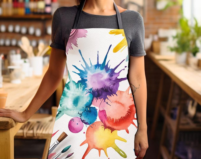 Painter Apron with Paintbrushes Colorful Artist Apron with Paint Splatter Gift for Painter or for Art Teacher Colorful Apron for Art Studio