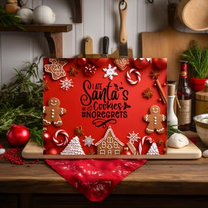 Cute Santa Cookie Pint on Glass Cutting Board for Christmas Decor Glass Cutting Board for Kitchen Essential Unique Gift for Christmas