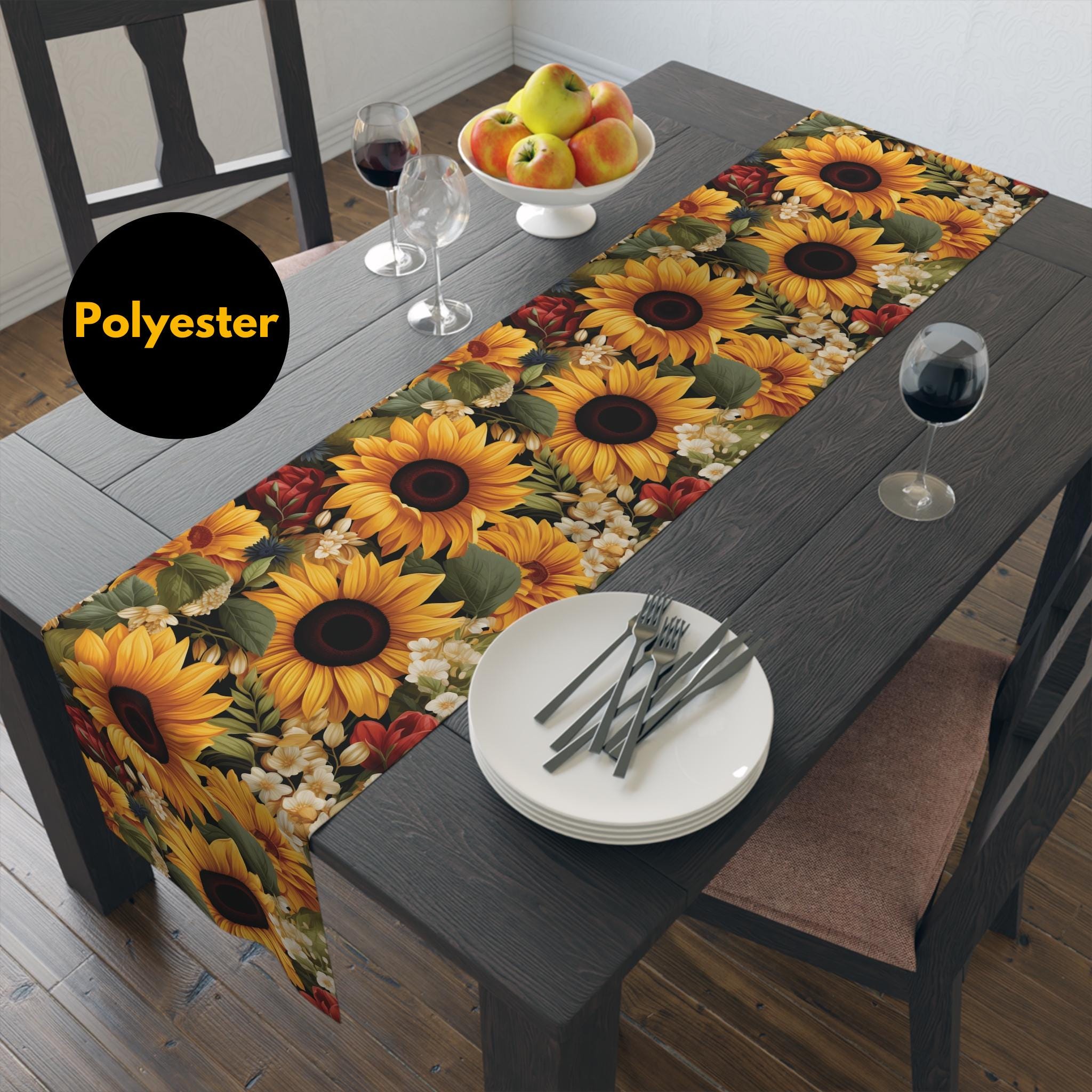 Sunflower Print Design on Table Runner for Dining Room Decor Yellow ...