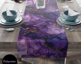 Purple Marble Print Table Runner for Dining Room Decor Purple Abstract Print Design on Table Runner for Kitchen Table Unique Wedding Gift