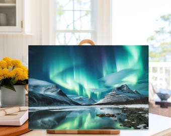 Aurora Borealis Print on Glass Cutting Board for Cook Northern Lights Design for Glass Chopping Board Serene Landscape Charcuterie Board
