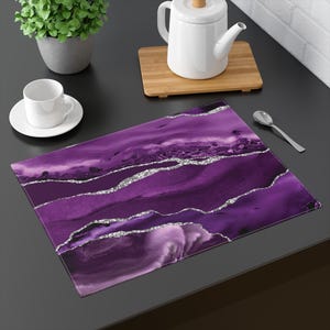 Vibrant Purple and Silver Marble Print on Placemat 1pc for Dining Room Decor Marble Print Design for Placemat for Kitchen Decor Wedding Gift