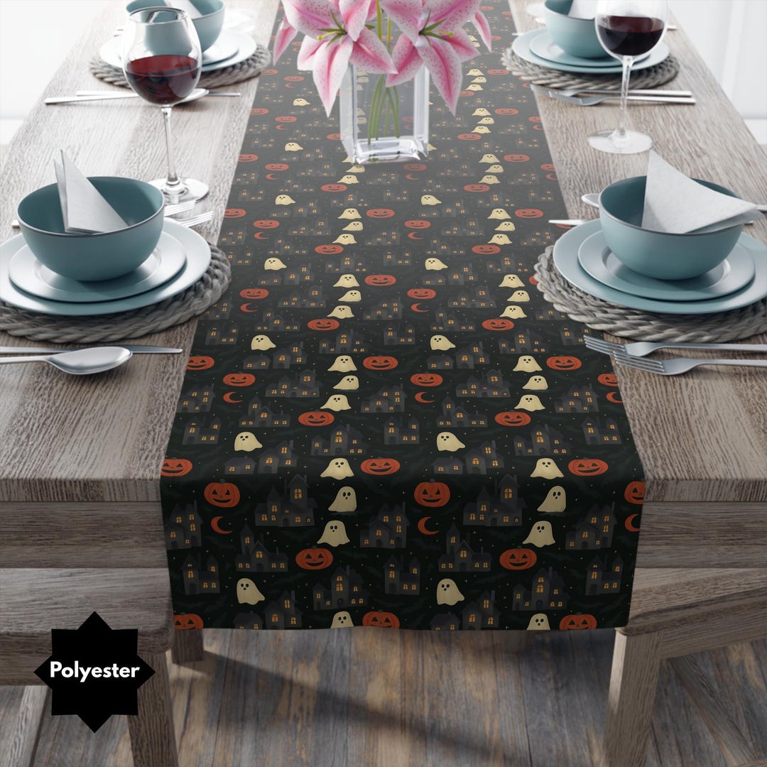 Cute Ghost and Bat Table Runner for Halloween Decor Spooky Table Runner ...