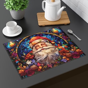 Fleckglas Weihnachtsmann Print auf Tischset 1 Stück Festliches Tischset für Weihnachten Tabletop Decor Einzigartiges Geschenk für Hochzeit Tischset für Esszimmer Dekor