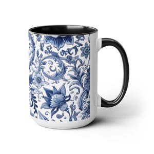 Blue and White Chinoiserie Coffee Mug 15oz Coffee Lover Gift Vintage Floral Mug Blue and White Flower Wrap Mug Chinoiserie Large Ceramic Mug image 6