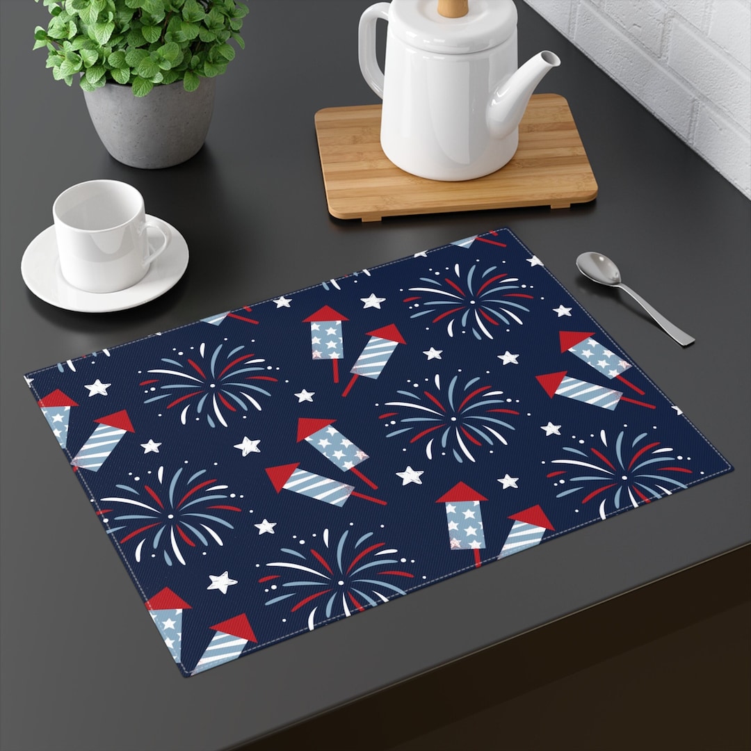 4th of July Firework Print Design on Placemat 1pc for Dining Room Decor