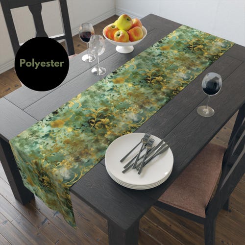 Designer Asian-inspired Table Runner, Golden Theme With Floral