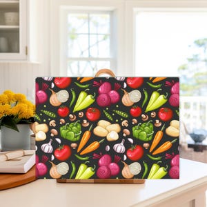 Veggie Printed Cutting Board for Kitchen Decor Glass Cutting Board Gift for Foodie Lover Vegetable Lover Gift Stylish Cooking Accessory