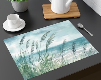 Beach With Sea Grass Print on Placemat 1pc Watercolor Beach Scene on 1 placemat for Tabletop Beach Decor Unique Gift for Wedding
