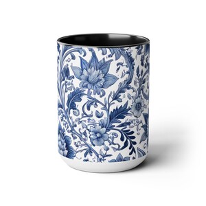 Blue and White Chinoiserie Coffee Mug 15oz Coffee Lover Gift Vintage Floral Mug Blue and White Flower Wrap Mug Chinoiserie Large Ceramic Mug image 5