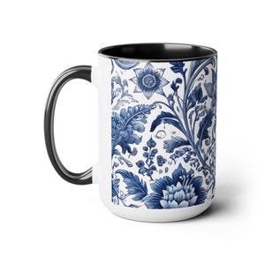 Blue and White Chinoiserie Coffee Mug 15oz Coffee Lover Gift Vintage Floral Mug Blue and White Flower Wrap Mug Chinoiserie Large Ceramic Mug image 4