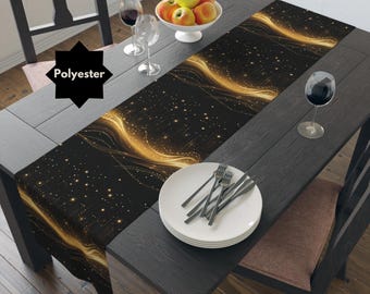 Gold and Black Print Design on Table Runner for Christmas Decor Black and Gold Sparkle Table Runner for Dining Room Decor Christmas Gift